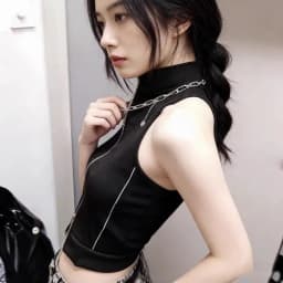 Spring and summer American street style retro lines dark spice girl short high-necked sleeveless slim zipper vest