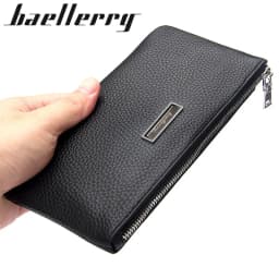 Baellerry Men's Long Business Wallet Genuine Leather Money Handbag Card Holder Mobile Phone Case - Gift for Father Son Husband