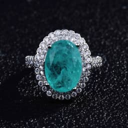 Luxurious Geometric-Shaped Paraiba Tourmaline Gemstone Ring for Ladies Micro-Set Diamond Silver Version Jewelry