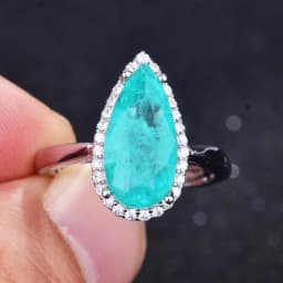 Luxurious Geometric-Shaped Paraiba Tourmaline Gemstone Ring for Ladies Micro-Set Diamond Silver Version Jewelry