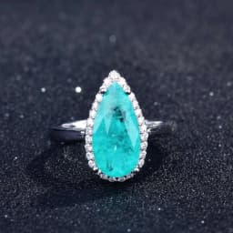 Luxurious Geometric-Shaped Paraiba Tourmaline Gemstone Ring for Ladies Micro-Set Diamond Silver Version Jewelry
