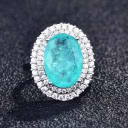 Luxurious Geometric-Shaped Paraiba Tourmaline Gemstone Ring for Ladies Micro-Set Diamond Silver Version Jewelry