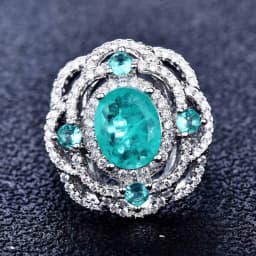 Luxurious Geometric-Shaped Paraiba Tourmaline Gemstone Ring for Ladies Micro-Set Diamond Silver Version Jewelry