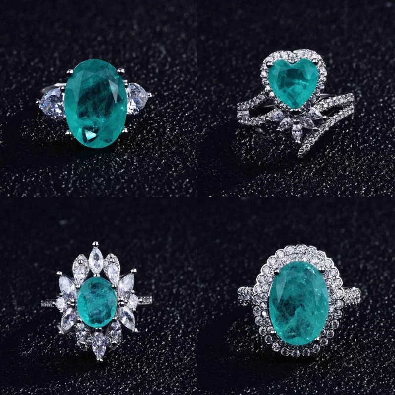 Luxurious Geometric-Shaped Paraiba Tourmaline Gemstone Ring for Ladies Micro-Set Diamond Silver Version Jewelry