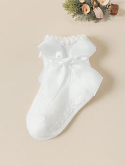 5 Pairs of Baby Girls' White Bubble-Edge Short Socks with Bowknot Decorations, Soft and Adorable Ankle Socks for Baby's Daily Wear