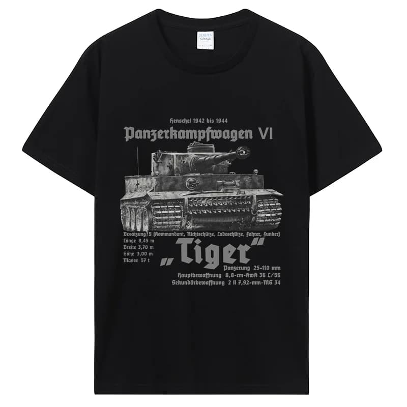 2026 German Armored Troops Tiger Tank Printed T-Shirt Royal Armoury Summer Cotton Short Sleeve Men T Shirt Streetwear Tee Summer