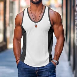 Simple Design Patchwork 3D Print Tank Tops Men Fashion Vest Oversized Sleeveless Tank Top Bodybuilding Fitness Gym Man Clothing