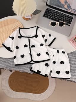 2PCS Girls Pajamas Sets Short Sleeve Shorts Summer Sweet Loungwear For Kids