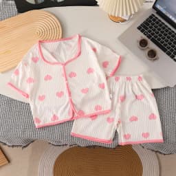 2PCS Girls Pajamas Sets Short Sleeve Shorts Summer Sweet Loungwear For Kids