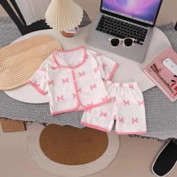 2PCS Girls Pajamas Sets Short Sleeve Shorts Summer Sweet Loungwear For Kids