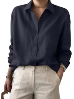 Women's Linen Button Down Shirt Loose Fit Long Sleeve Casual Solid Color Oversized Blouse Summer Beach Office Tops