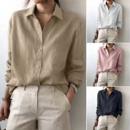 Women's Linen Button Down Shirt Loose Fit Long Sleeve Casual Solid Color Oversized Blouse Summer Beach Office Tops