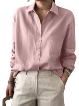 Women's Linen Button Down Shirt Loose Fit Long Sleeve Casual Solid Color Oversized Blouse Summer Beach Office Tops