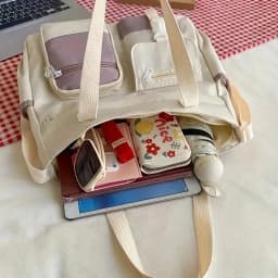 Stylish Nylon Tote Bags 5 Soft Hues Shoulder Crossbody Bag Spacious Design with Multiple Pockets Ideal for Student Work Travel
