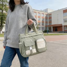 Stylish Nylon Tote Bags 5 Soft Hues Shoulder Crossbody Bag Spacious Design with Multiple Pockets Ideal for Student Work Travel