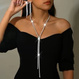Multi-layer rhinestone fringed necklace and earrings set - fashionable zircon long-sleeved sweater chain for women. Wife's Gift