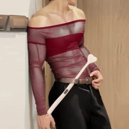 Men's Sheer Mesh Off Shoulder T Shirt See Through Long Sleeve Slim Fit Muscle Tees Nightclub Party Wear Sexy Clubwear Tops S-2XL
