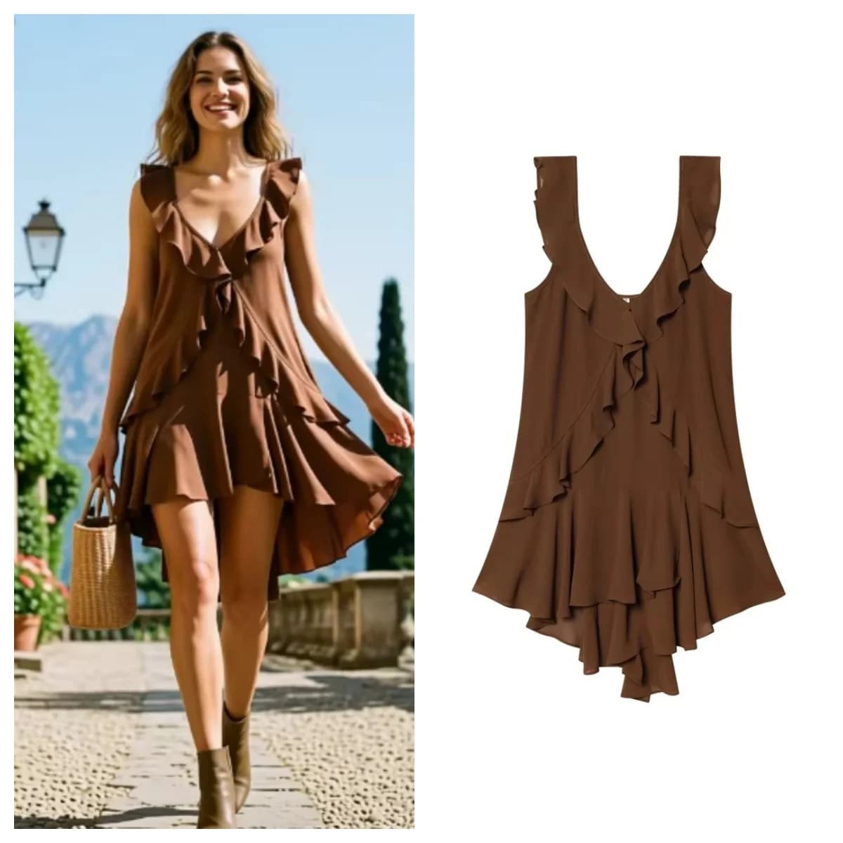 Women's Dress Spring Summer 2026 V-Neck Layered Decorative Strap Mini Dress Casual Loose Fit Natural Waist Sleeveless Dress