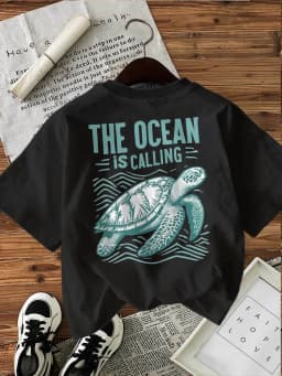 The Ocean Is Calling Sea Turtle Graphic T Shirt Women Men Summer Casual Short Sleeve Crew Neck Loose Tee Harajuku Beach Top