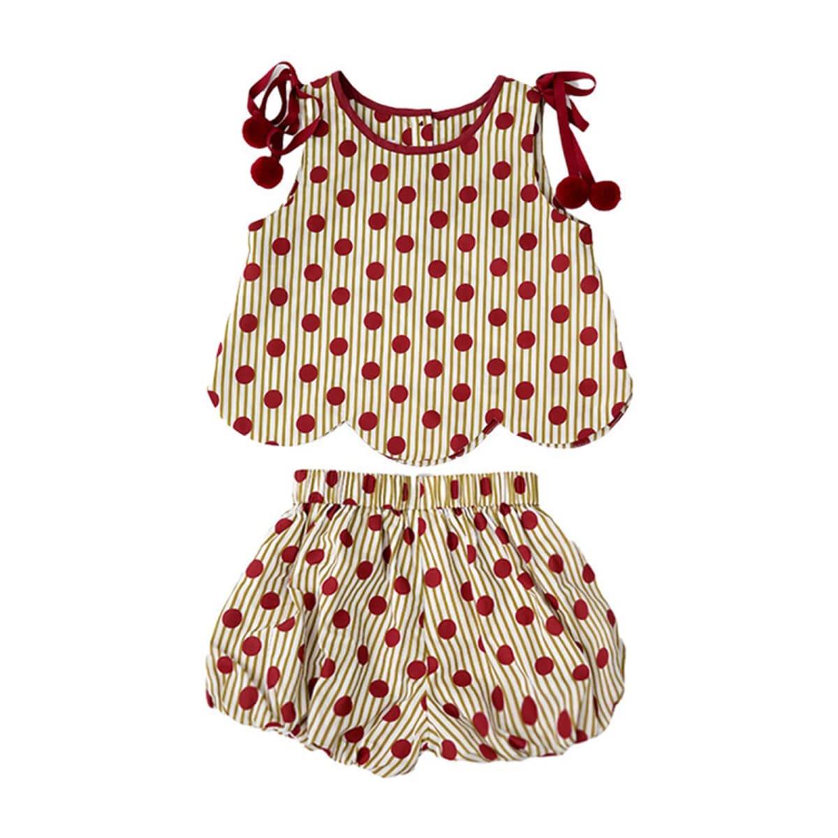 Girls Summer 2 Piece Outfits Sleeveless O Neck Dot Print Tank Tops Lantern Shorts Sets 6M-5T
