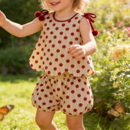 Girls Summer 2 Piece Outfits Sleeveless O Neck Dot Print Tank Tops Lantern Shorts Sets 6M-5T