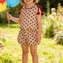 Girls Summer 2 Piece Outfits Sleeveless O Neck Dot Print Tank Tops Lantern Shorts Sets 6M-5T