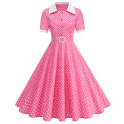 Vintage Women's Summer Dress Polka Dot Peter Pan Collar Sweet Short Sleeve A-Line for Diner & Party