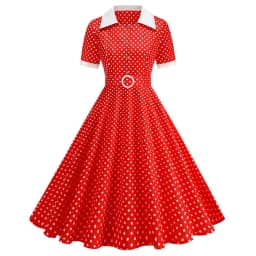 Vintage Women's Summer Dress Polka Dot Peter Pan Collar Sweet Short Sleeve A-Line for Diner & Party