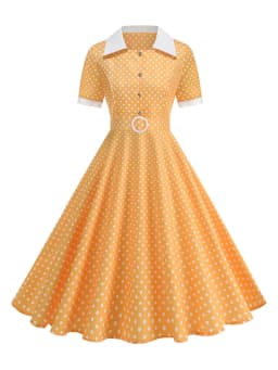 Vintage Women's Summer Dress Polka Dot Peter Pan Collar Sweet Short Sleeve A-Line for Diner & Party