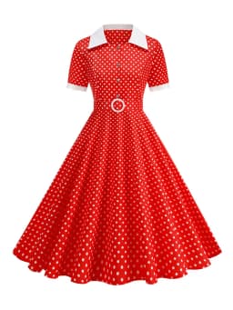 Vintage Women's Summer Dress Polka Dot Peter Pan Collar Sweet Short Sleeve A-Line for Diner & Party