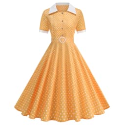 Vintage Women's Summer Dress Polka Dot Peter Pan Collar Sweet Short Sleeve A-Line for Diner & Party