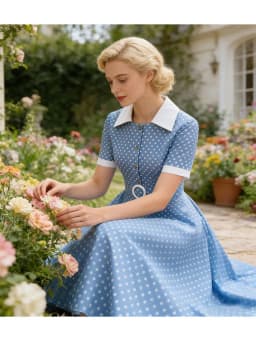Vintage Women's Summer Dress Polka Dot Peter Pan Collar Sweet Short Sleeve A-Line for Diner & Party