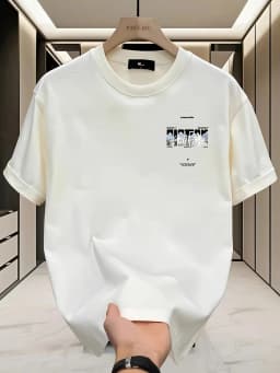 Men's Oversized T-shirt "Confused" Mountain Pattern Casual Cotton Short Sleeved Top