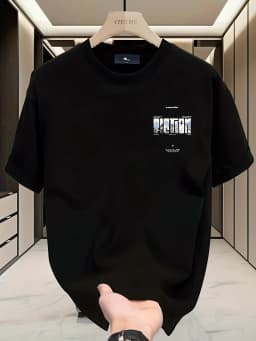 Men's Oversized T-shirt "Confused" Mountain Pattern Casual Cotton Short Sleeved Top