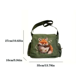 Casual Womens Messenger Bag Canvas Fox Print Large Capacity Crossbody Bag Daily Use Womens Shoulder Bag