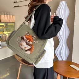 Casual Womens Messenger Bag Canvas Fox Print Large Capacity Crossbody Bag Daily Use Womens Shoulder Bag