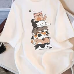 Cartoon Cat Star Print Loose Fit Womens Top Oversized Casual Shirt Daily Wear Plus Size Easy Wear Fashion Tops