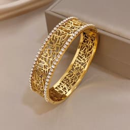 AENSOA High Quality Non-Fading Cuff Bangles For Women Men Unique Exquisite Carving Hollow Out Design Rhinestone Bracelet Jewelry