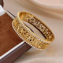 AENSOA High Quality Non-Fading Cuff Bangles For Women Men Unique Exquisite Carving Hollow Out Design Rhinestone Bracelet Jewelry