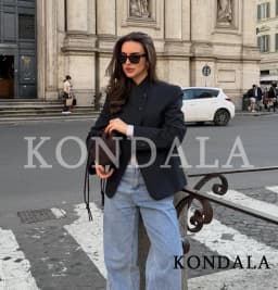 KONDALA Women Commute Pinstripe Blazer High-Neck Button Stripe Hacking Blazer 2026 Spring Summer Trends High Street Lady Blazer