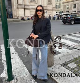 KONDALA Women Commute Pinstripe Blazer High-Neck Button Stripe Hacking Blazer 2026 Spring Summer Trends High Street Lady Blazer