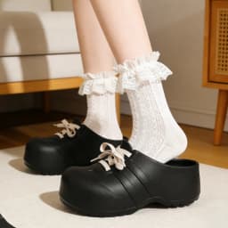 Soft Thick Bottom Lace Up Decoration Clogs Women Summer 2026 Light Weight EVA Mules Slippers Woman's Height Increase Sneakers