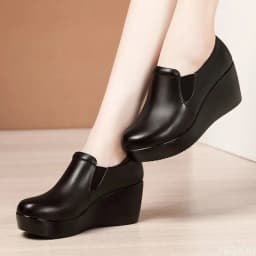 Four Season Anti Slip and Waterproof Platform Comfortable and Casual Women's Shoes Slope Heel Middle Heel Women's Single Shoes