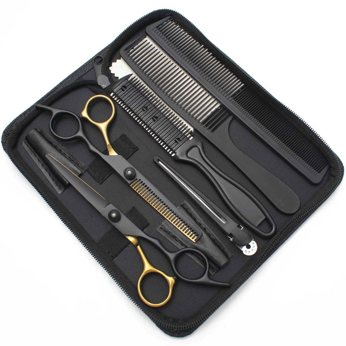 Hair Scissors Set 6'' Japan Stainless Colorful Hairdressing Scissors Black Haircut Set Thinning Scissors Comb Barber Shop C1001