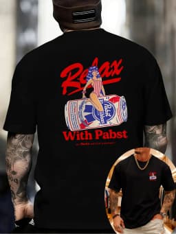 2026 Summer Hot Selling Men's Crew Neck Short Sleeve Printed T-Shirt Knitted Fabric Pabst Beer Can Print Shirt streetwear