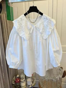 Women's Casual Loose Doll Collar Blouse, Elegant Lace Trim Peter Pan Collar Shirt, Sweet Daily Top for Spring Summer