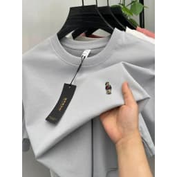 High-end pure cotton short-sleeved men's T-shirt, luxury brand printed cartoon bear, Korean style casual crew neck top for young