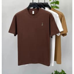 High-end pure cotton short-sleeved men's T-shirt, luxury brand printed cartoon bear, Korean style casual crew neck top for young