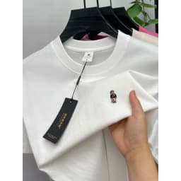 High-end pure cotton short-sleeved men's T-shirt, luxury brand printed cartoon bear, Korean style casual crew neck top for young
