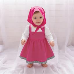 Toddler Cartoon Halloween Masha Cosplay Costume Outfit for Girls Pink Dresses Tshirt Head Scarf Cosplay Cartoon Skirt Set ASQ03